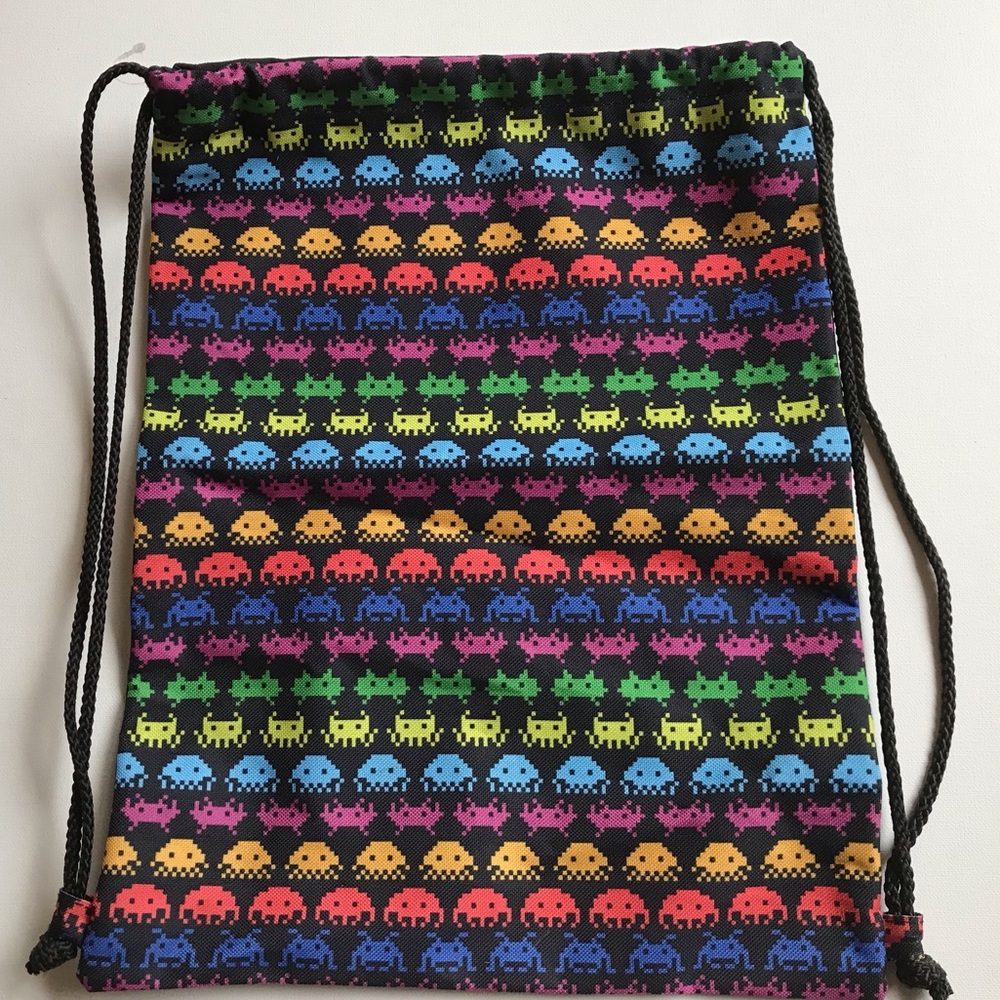 Colorful Space Invaders Drawstring Bag